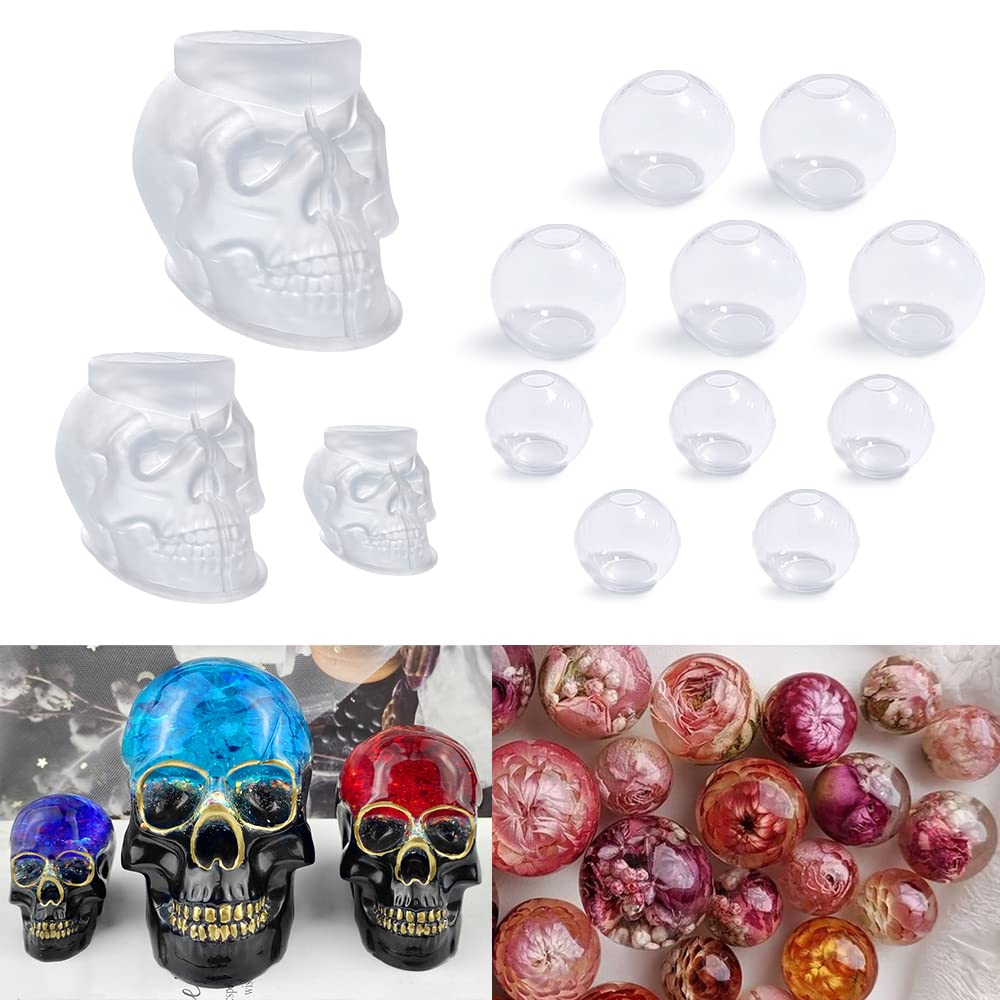 RESINWORLD 10Pcs 1.7'' 1.3'' Resin Knob Molds + Set of Large Medium Small 3D Skull Resin Molds ResinWorld