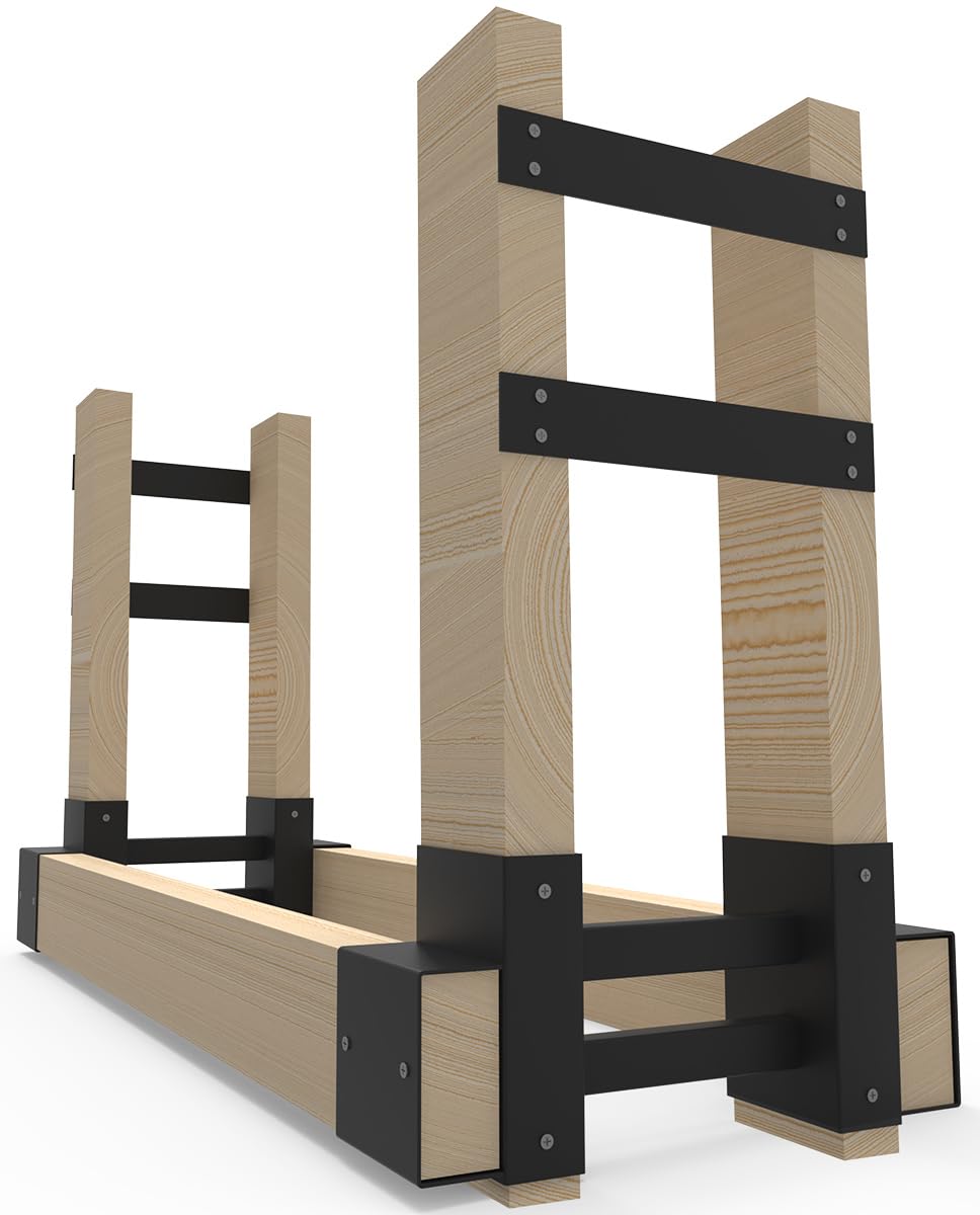 Fiwithy Outdoor Firewood Rack Bracket Kit with 4 Support Bars for Fire Wood Pile Storage, Heavy Duty DIY Fireplace Log Stacking Stand Holder for 2x4 Fiwithy