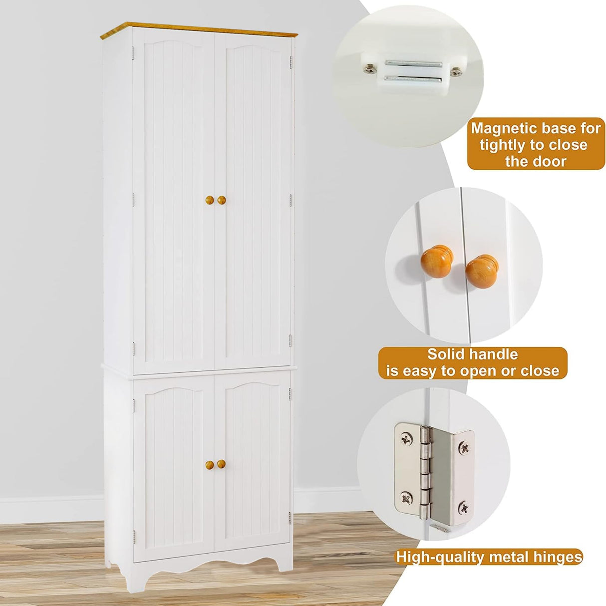 Function Home 72" Kitchen Pantry Cabinet, Freestanding Storage Cabinet, Tall Food Pantry with Doors and Adjustable Shelves, Utility Floor Cabinet for Function Home