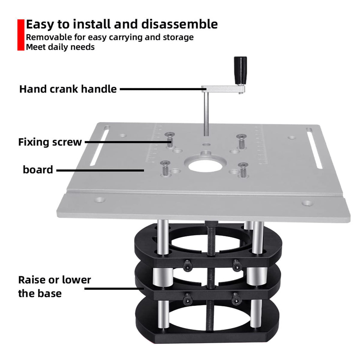 Router Lift Base, Aluminum Alloy Stainless Steel 4 Jaw Clamping, Metal Milling Table Lifting System, for Small Electric Tenoning Trimming Machines PerGar