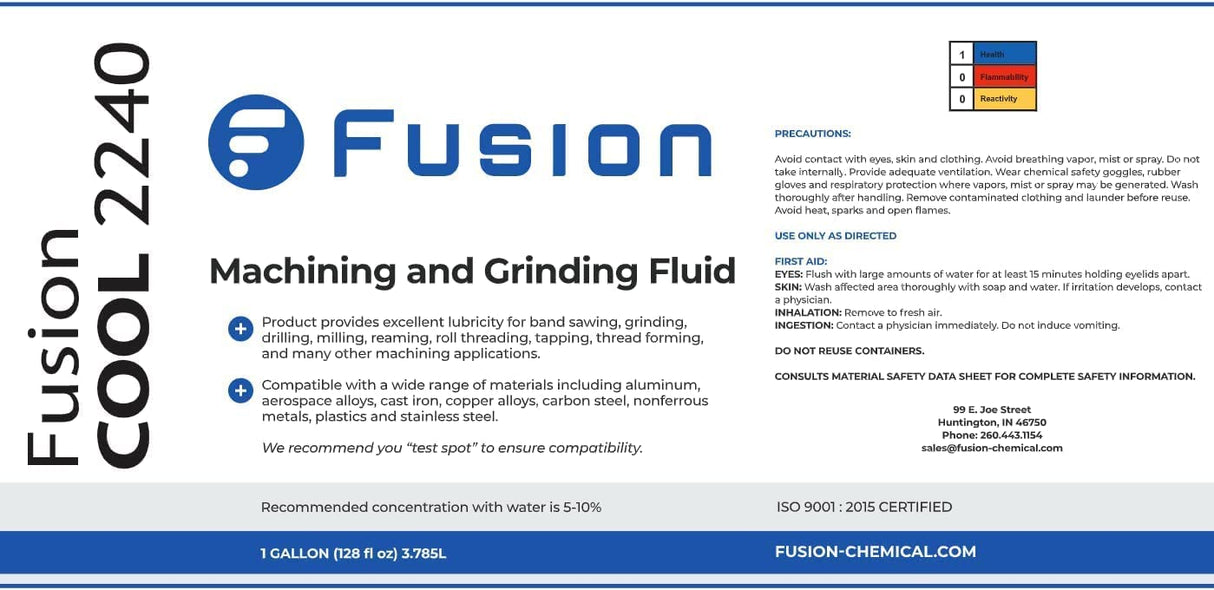 Machining and Grinding Fluid | Fusion Cool 2240 | General Purpose Coolant for Cutting and Grinding Machine Shop Operations | Semisynthetic (1 Gallon) Fusion Chemical