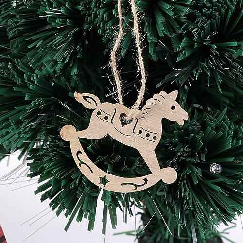 MAGICLULU 20pcs Unfinished Rocking Horse Wood Slice Hollow Wooden Horse Pattern Cutouts Hanging Wooden Horse Christmas Tree Ornament for Christmas MAGICLULU