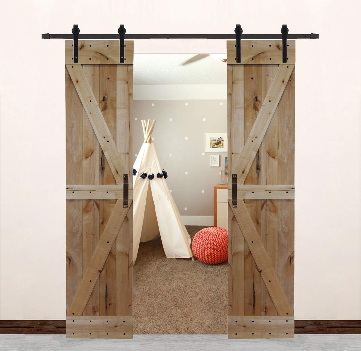 LUBANN Rustic Hardwood Barn Door Unfinished Knotty Alder Solid Wood Barn Door Slab (bi-Parting 19X2) LUBANN