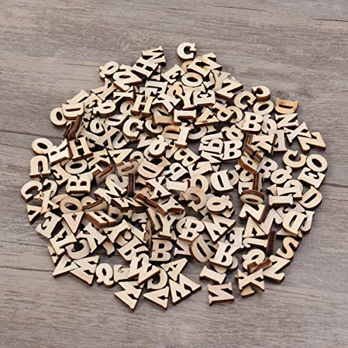 SEWACC Kids Toys Wood Crafts Unfinished Wood Alphabet Letters 200pcs 15mm English Letters Wooden Slice Unfinished Wood Crafts for DIY Craft SEWACC