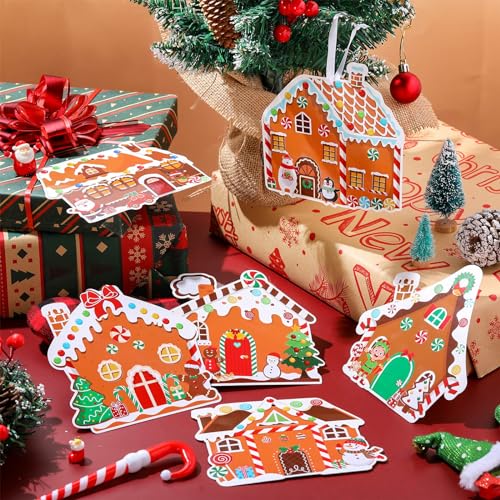 Pasimy 48 Pcs Christmas Crafts Kits for Kids Christmas Gingerbread House Crafts DIY Christmas Tree Ornament Kit Make Your Own Gingerbread House Craft Pasimy
