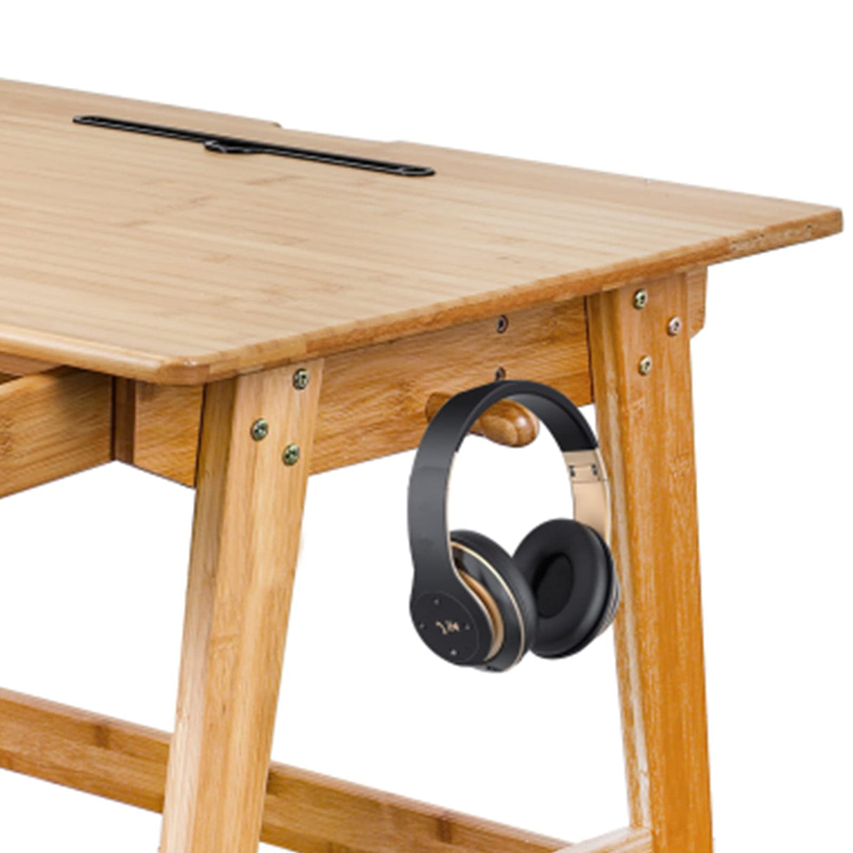 Dicunoy Computer Desk with 2 Drawers, 46" Solid Bamboo Home Office Writing Desk for Small Space, Compact Simple Tables with Gap Design and Hook for Dicunoy