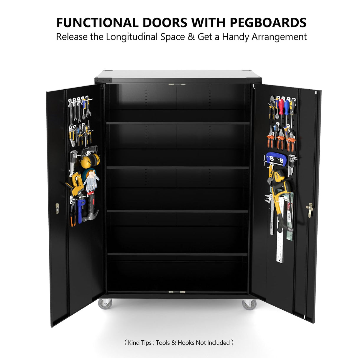 VINGLI Upgraded 72" Tall & Wide Metal Storage Cabinet with Pegboards in Doors and 4 Adjustable Shelves, Black Garage Cabinet and Storage System with VINGLI