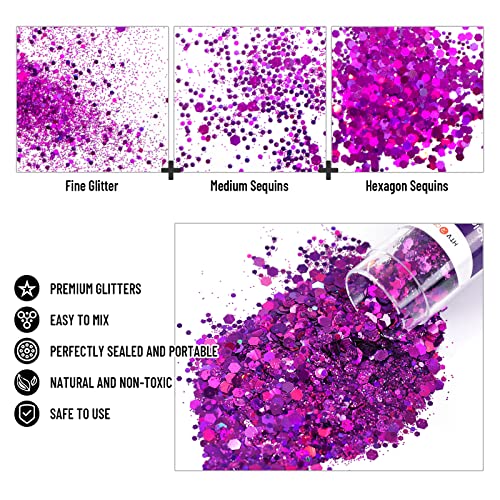 HTVRONT Holographic Chunky Glitter for Resin - 15 Colors Holographic, 150g/5.3oz Craft Glitter Set, Chunky Glitter for Tumblers, Craft, Body, Face, HTVRONT