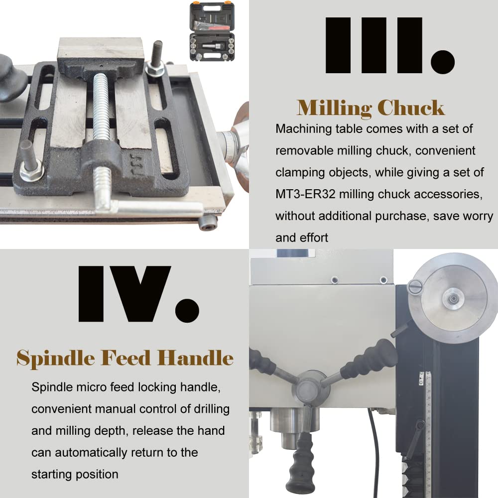 TECHTONGDA High-Precision Mini Milling Machine MT3 with Brushless Motor and Digital Readout Benchtop Mill/Drill for Fine Metal & Wood Processing TECHTONGDA