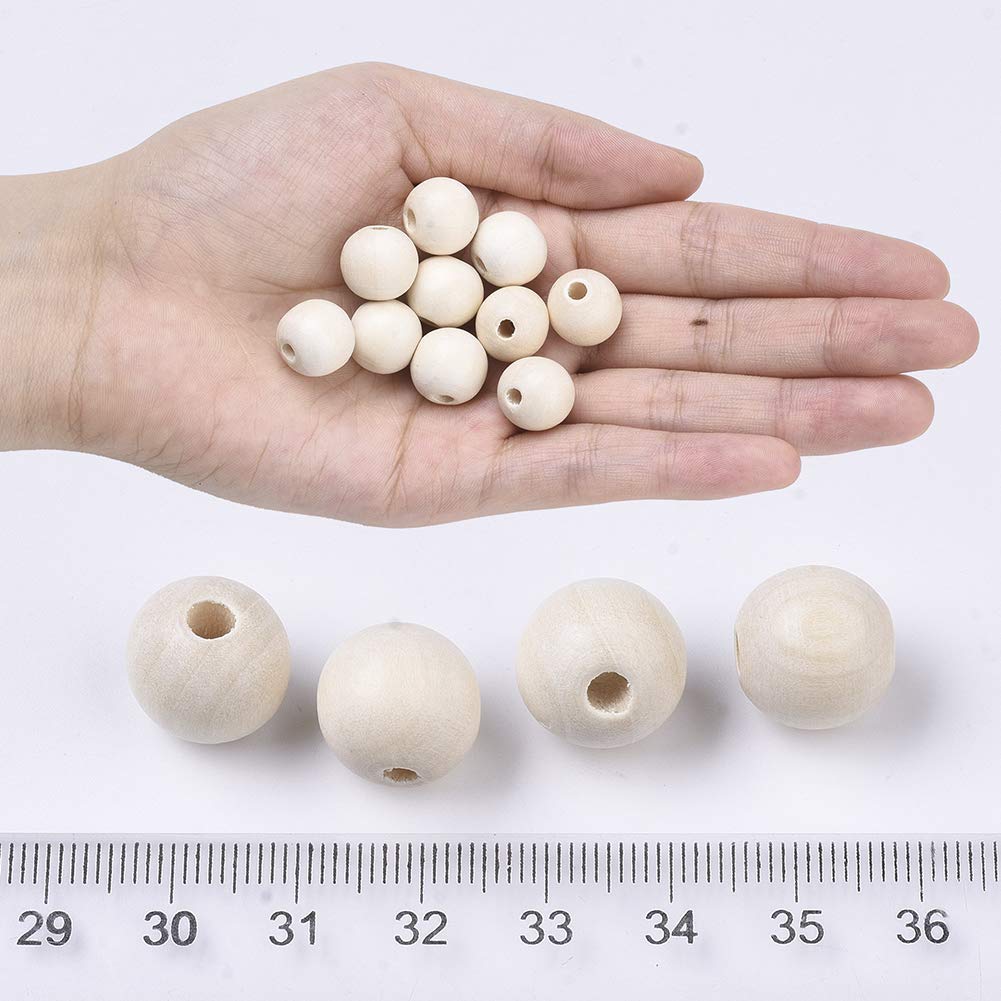 Pandahall 100pcs Natural Round Euro Wood Beads 14mm Unfinished Wooden Loose Spacer Beads for Jewelry Making DIY Crafts Supplies Hole 2.5mm PH PandaHall