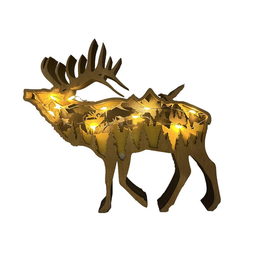 Xmas Moose Decor, Christmas Wooden Centerpiece Animal Table Decorations, 3D Multilayer Forest Wall Art Carved Moose Decor, Wooden Moose Figurine for