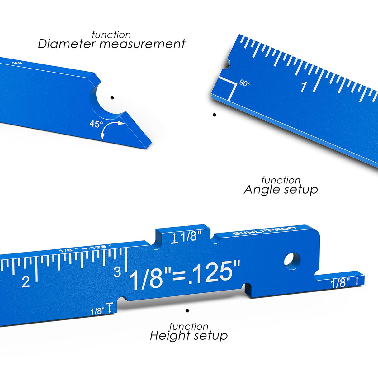 SUNLFPROD Router Table Setup Blocks,7pcs Aluminum Precision Router Table Setup Bar, Height Gauge, Setup Table Saw Angle Router Set Up Bar for SUNLFPROD