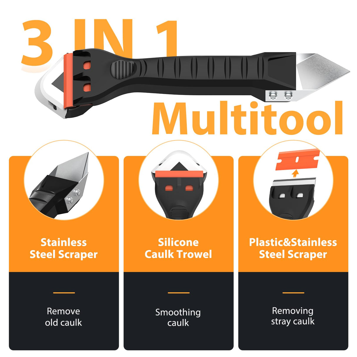 Silicone Caulking Tool Caulk Remover 3 in 1 - Upgraded Grout Removal Tool Kit Smooth Caulk for Bathroom Tub Shower Window Floor Glue Trowel Paint HELEMAN