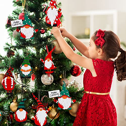 Macarrie 48 Pcs Christmas Wood Gnome Cutouts Blank Unfinished Wooden Gnome Hanging Ornaments Elf Paintable Christmas Ornaments with Rope for DIY Macarrie