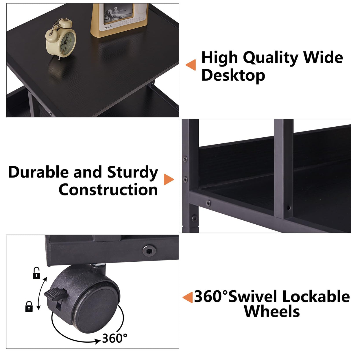 IBUYKE Black Printer Stand with Storage Shelf,3 Tier Printer Table with Wheels,Printer Cart for Home Office Organization, Rolling Cart Stand for Heat IBUYKE