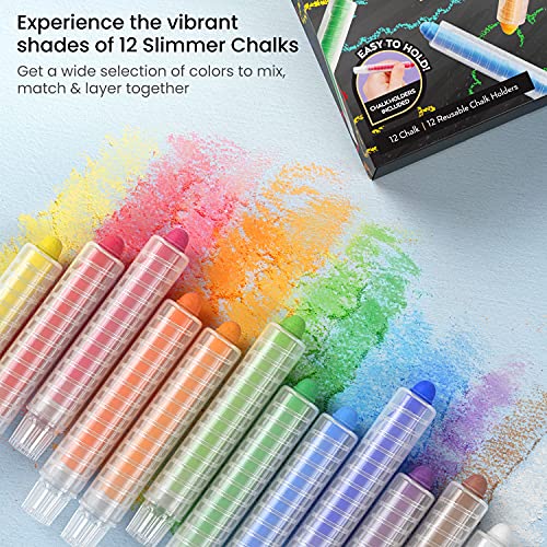 Arteza Kids Colored Chalkboard Chalk, Set of 12, Washable Dustless Chalk with Holders, Art Supplies for Spring and Summer Activities, Playtime, and Arteza Kids