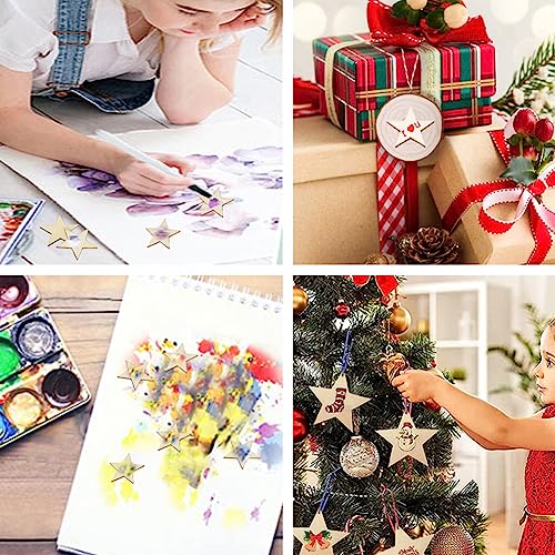 ZQYYQZ 100 Pieces 2 Inch Wooden Stars Shape Unfinished Wood Stars Pieces, Blank Wooden Star Cutouts for Christmas Crafts and Party Ornaments ZQYYQZ