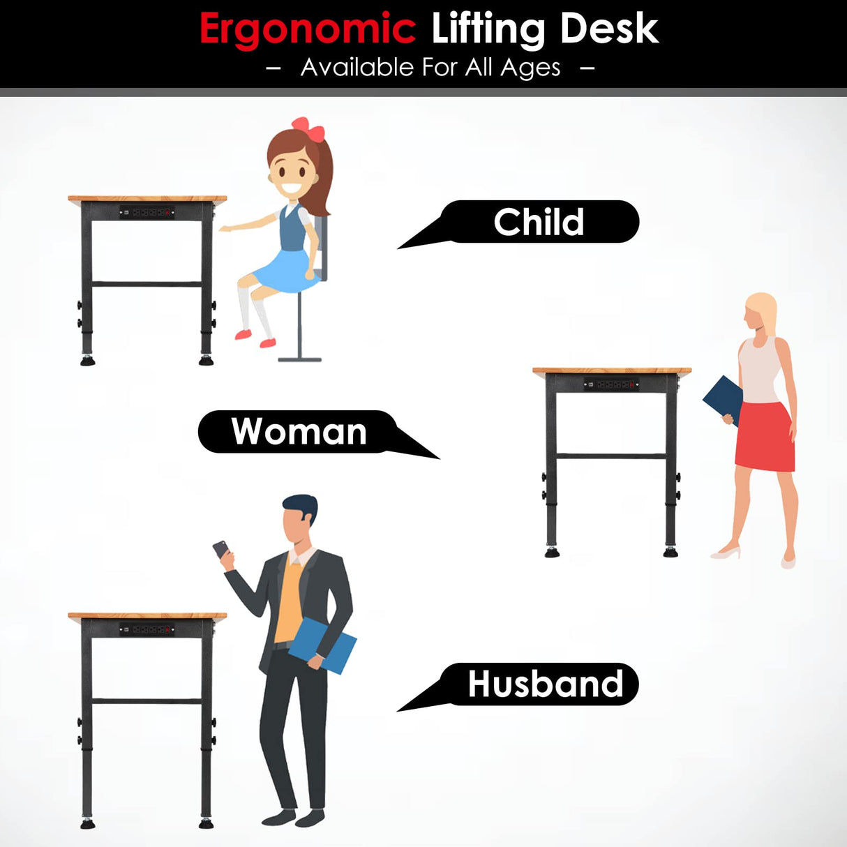 OLBRUS 48 "Adjustable Workbench with Power Outlet, Heavy Duty 2000 LBS Load Capacity Hardwood Workbench Suitable for Workshop, Office, Garage, Home OLBRUS
