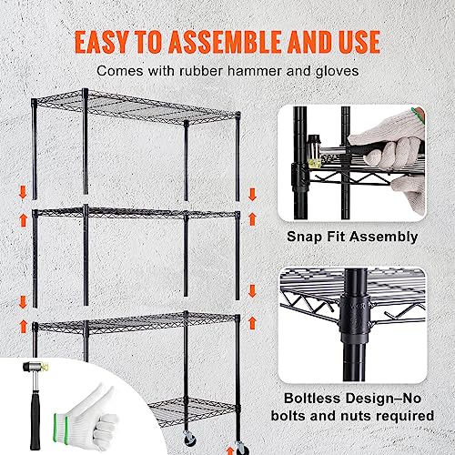 VEVOR Storage Shelving Unit with Wheels, 4-Tier Adjustable, 700 lbs Capacity, Heavy Duty Garage Shelves Metal Organizer Wire Rack, Black, 48" L x 18" VEVOR