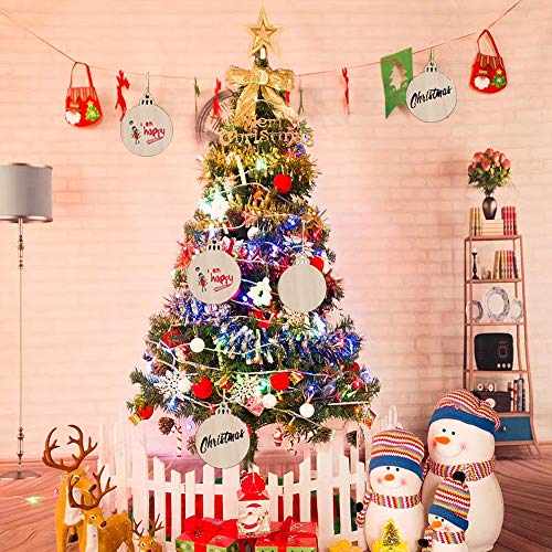 KSPOWWIN 50pcs Round Blank Wood Slices with Holes for DIY Christmas Ornaments Hanging Decorations, 3.5" Unfinished Wooden Christmas Cutouts Ornaments KSPOWWIN