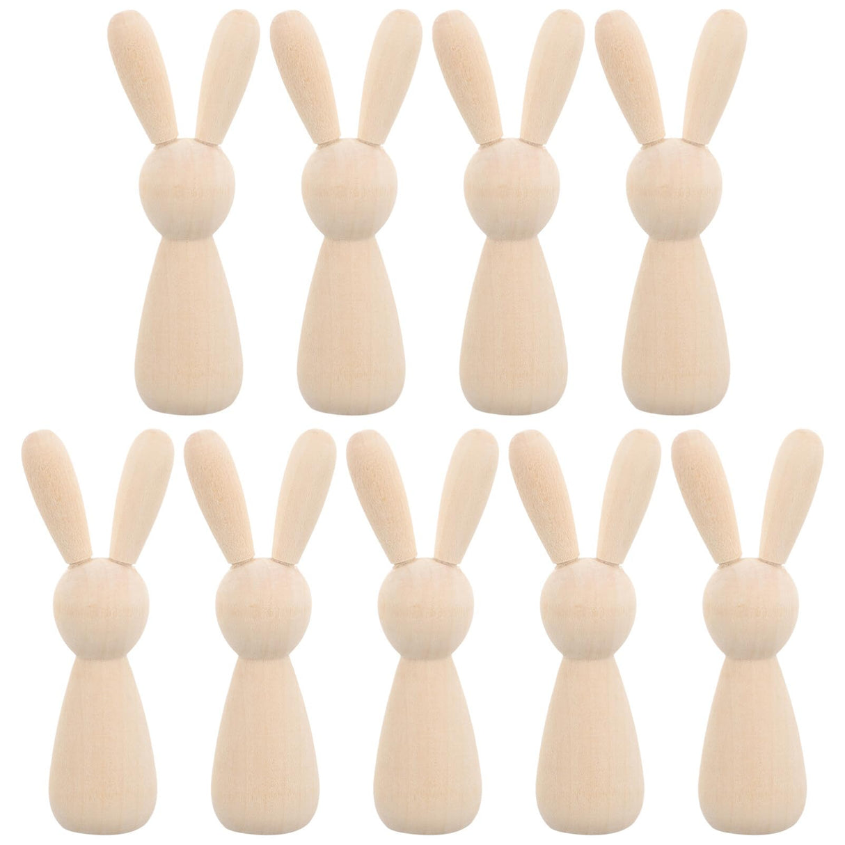 NUOBESTY 10pcs Unfinished Wooden Rabbit Doll Figure Unpainted Peg Dolls DIY Blank Wood Bunny Puppet Craft Art Easter Party Decoration NUOBESTY