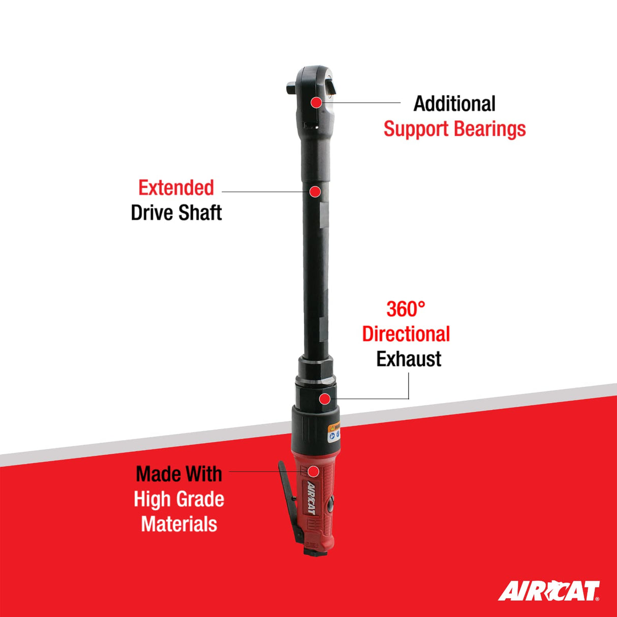 AIRCAT Pneumatic Tools 808-15-25: 15.3 Inch Long Reach Ratchet 200 RPM, 30 ft-lbs Maximum Torque - 1/4-Inch AIRCAT