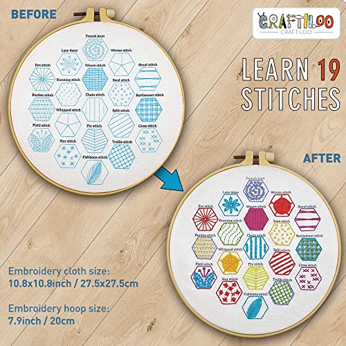 Learn 30 Stitches Heart Embroidery kit for Beginners with Stamped Embroidery Patterns Starter Kit. Needlepoint Cross Stitch for Kids & Adults CRAFTILOO