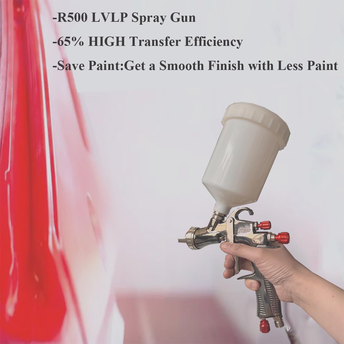 LVLP Spray Gun R500 with 1.3/1.5/1.7/2.0mm Nozzles,Air Regulator and 5 pcs Paint Filters,Automotive Air Paint Sprayer Gun for Painting Car,Furniture DAXINYANG