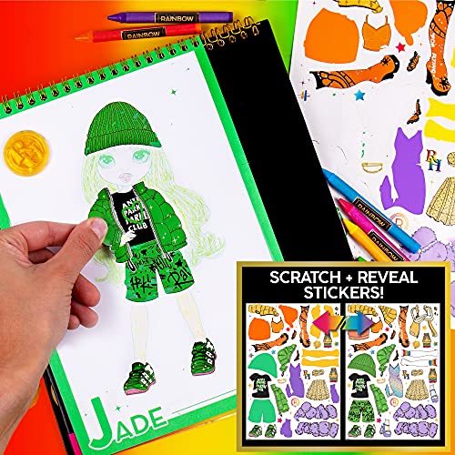 Horizon Group USA Rainbow High Scratch ‘n Style Fashion Sketchbook, Scratch Art, Coloring Book, Includes Stencils, Crayons, Scratch Art Stickers & Horizon Group USA