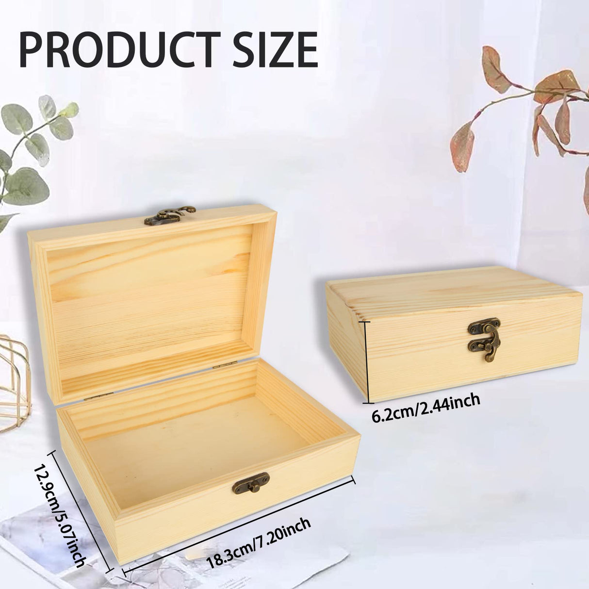 DAJAVE 4 Pack Unfinished Wooden Box, Wooden Box with Hinged Lid, Small Bulk Wood Boxes for Crafts, DIY, Arts Hobbies and Home Storage(7x5x2 Inch) DAJAVE