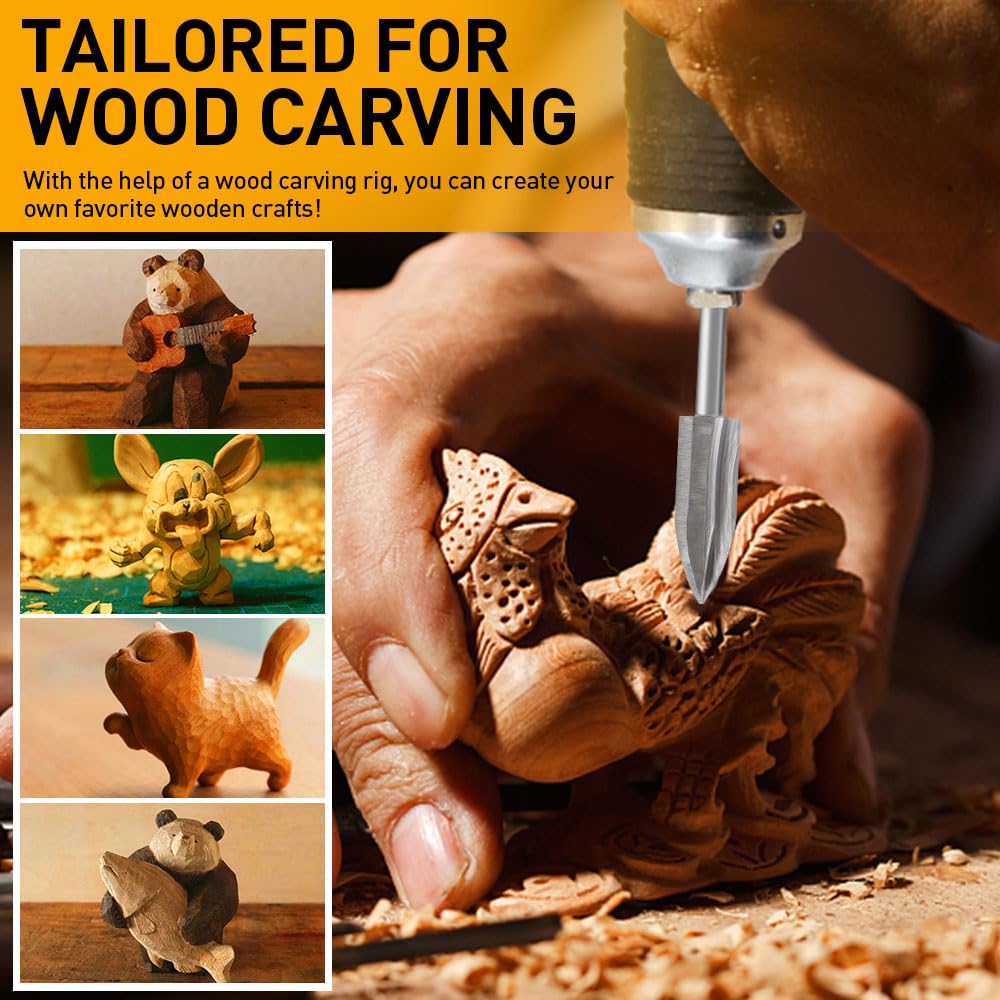 Wood Carving Drill Bits Set Compatible with Dremel Rotary Tool 5 Different Engraving Drill Accessories Bit Wood Grinding Woodworking Tool with 0.3mm FOTYBEI