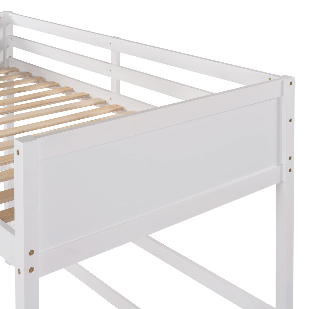 SOFTSEA Twin Size Wooden Loft Bed with Ladder and Guardrails - Space-Saving Design in White SOFTSEA