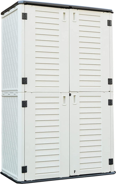 Kinying Polyethylene Outdoor Storage Cabinet, Vertical Storage Shed Perfect to Store Patio Furniture, Garden Tools Accessories,Bike,Beach Chairs and
