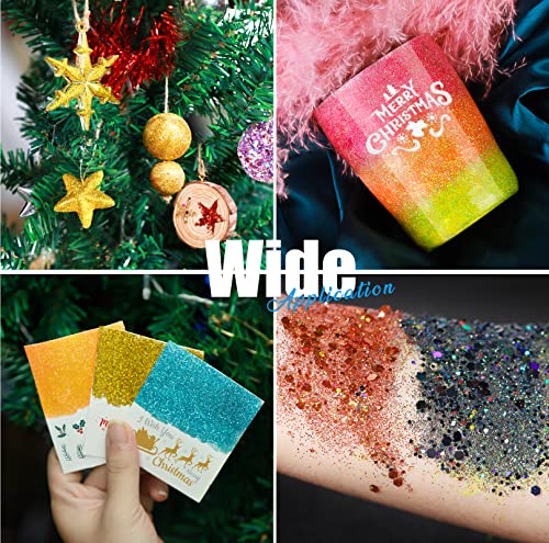 LEOBRO Glitter, Fine Glitter and Chunky Glitter, 32 Jars Craft Glitter Powder Holographic Glitter Resin Glitter for Crafts, Halloween Christmas Body LEOBRO