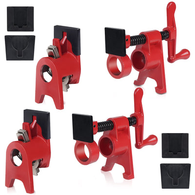 FASTORS Wood Clamps 2-Pack 3/4 Inch Pipe Clamps for Woodworking Heavy Duty with 2 Sets Pads, Install 3/4"Pipes for Use as Bar Clamps Red