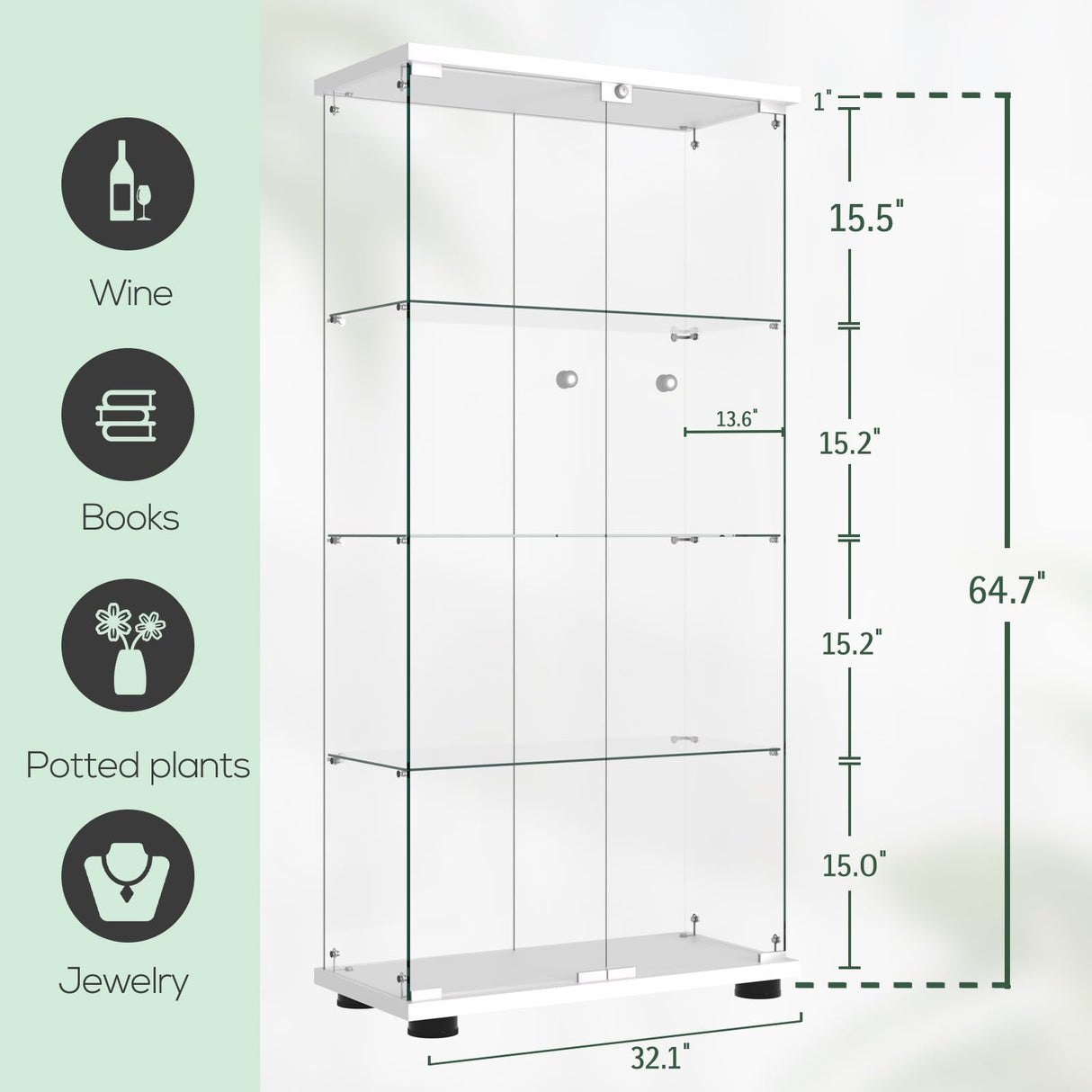 FANYUSHOW Elegant Glass Display Cabinet with Lock - Quick-Install 4-Shelf Curio Unit in White FANYUSHOW