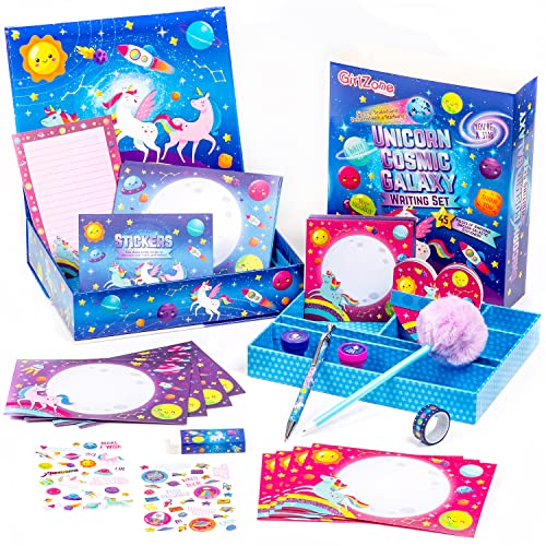 GirlZone Unicorn Cosmic Galaxy Writing Set for Girls, 45-Piece Letter Writing Kit for Creative Girls, Magical Unicorn Gift for 10 Year Old Girl GirlZone