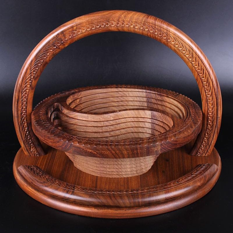 Handmade Wood Carving Fruit Plate -Wooden Fruit Basket, Foldable Bamboo Dried Fruit Basket Collapsible Bread Nuts Baskets, Fruit Gift Basket - Coxolx