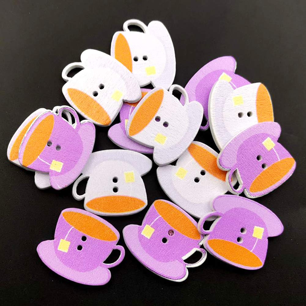50Pcs Coffee Cup Shape Wood Buttons DIY Scrapbook Photo Album Sewing Knitting Decor - Multicolor PUDOCK