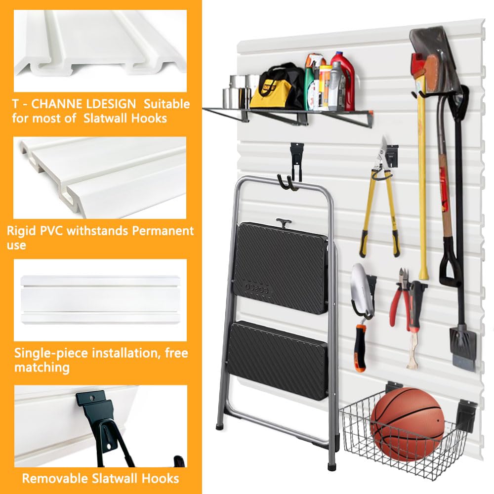BELLO YON Slatwall Panel Garage Wall Organizer Heavy Duty Wall Mounted PVC Slat Wall Rack, 4 feet Garage Wall and Home Organizer Storage System, BELLO YON