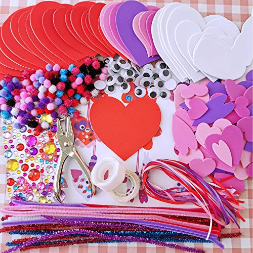 Winlyn 24 Sets Valentine's Day Craft Kits DIY Foam Hearts to Animal Shape Ornaments Art Sets Heart Dog Unicorn Bee Cat Owl Butterfly Ladybug Llama Winlyn