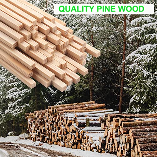 50PCS 1/4" x 12" Square Wooden Dowel Rods, Small Wood Square Dowel Rods Unfinished Wood Craft Sticks Hardwood Sticks Wooden Strips for Arts and Coowayze