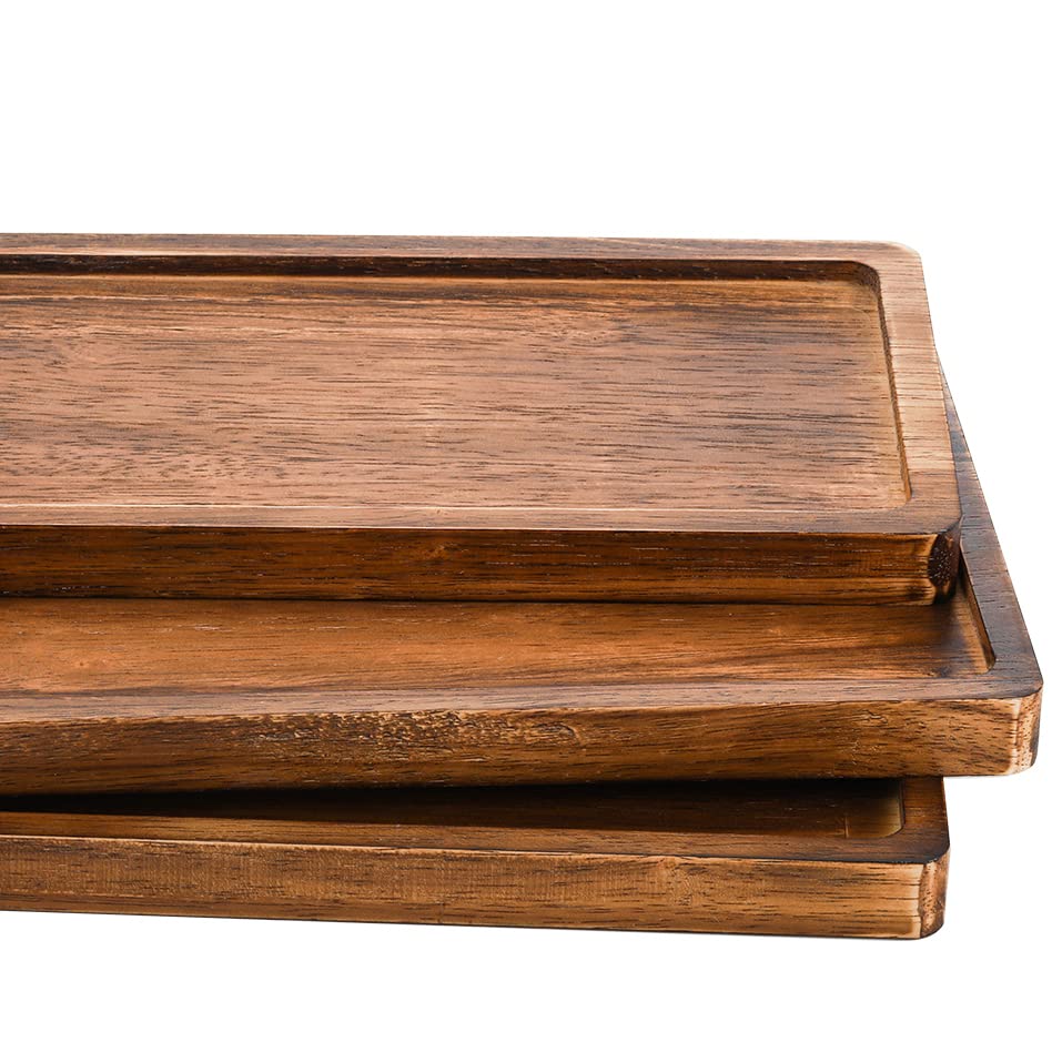 SOUJOY Set of 4 Wood Serving Tray, Oak Platter for Food, 12'', 14.5'' Rectangular Charcuterie Board with Edge for Home Decor, Dessert, Vegetables, SOUJOY