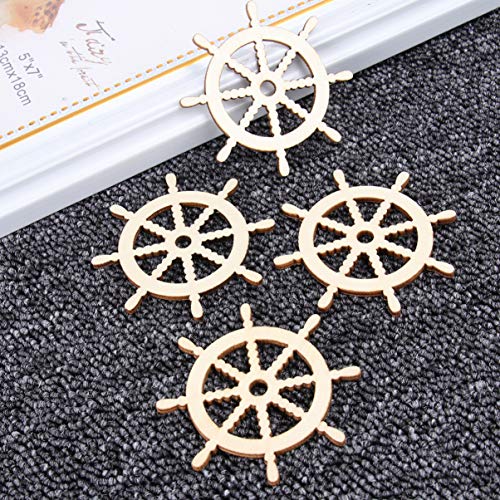 Healifty 100pcs Wooden Rudder Nautical Ornaments Beach Coastal Decor Painted Unfinished Wood Cutouts Shapes Pieces Crafts Pendants for Wedding Table Healifty