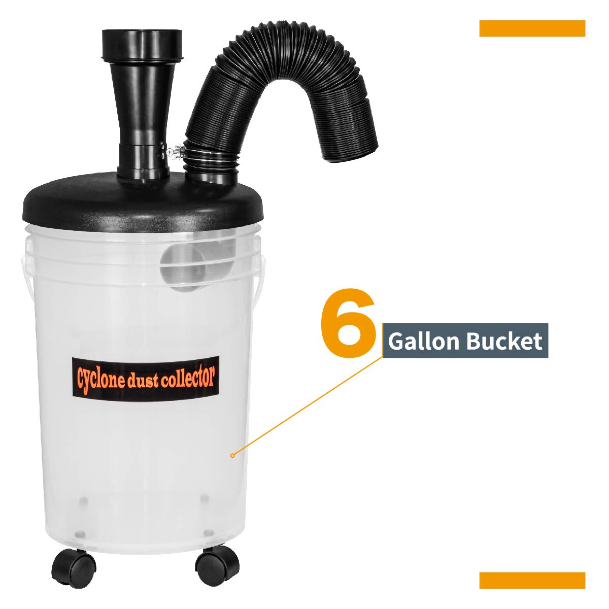POWERTEC 70293V Cyclone Dust Collector and Separator Kit w/Clear 6 Gallon Dust Bucket, Hoses, Reducers, Couplers and Hose Clamps POWERTEC