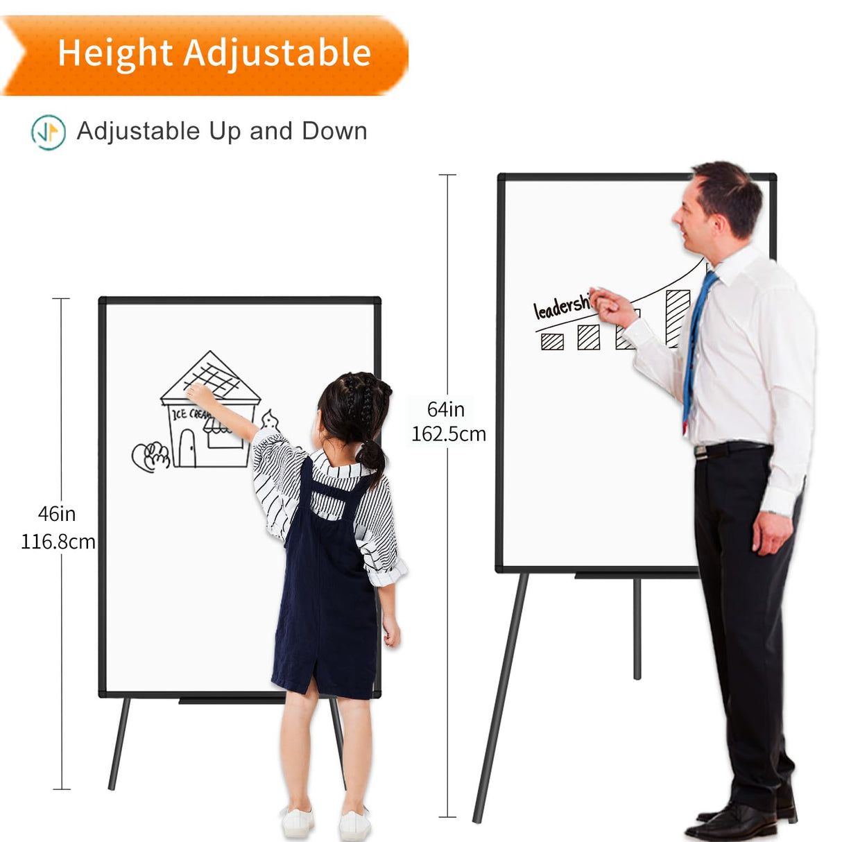 VIZ-PRO Magnetic Whiteboard Easel Black, 36 x 24 Inches, Portable Dry Erase Board Height Adjustable for School Office and Home VIZ-PRO