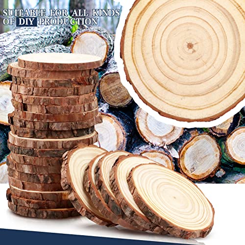 FSWCCK 24 PCS Wood Slices Bulk, 4-4.7 Inch Unfinished Natural with Tree Barks Rustic Wedding Centerpiece Disc, Craft Wood Pieces for Circles Craft FSWCCK