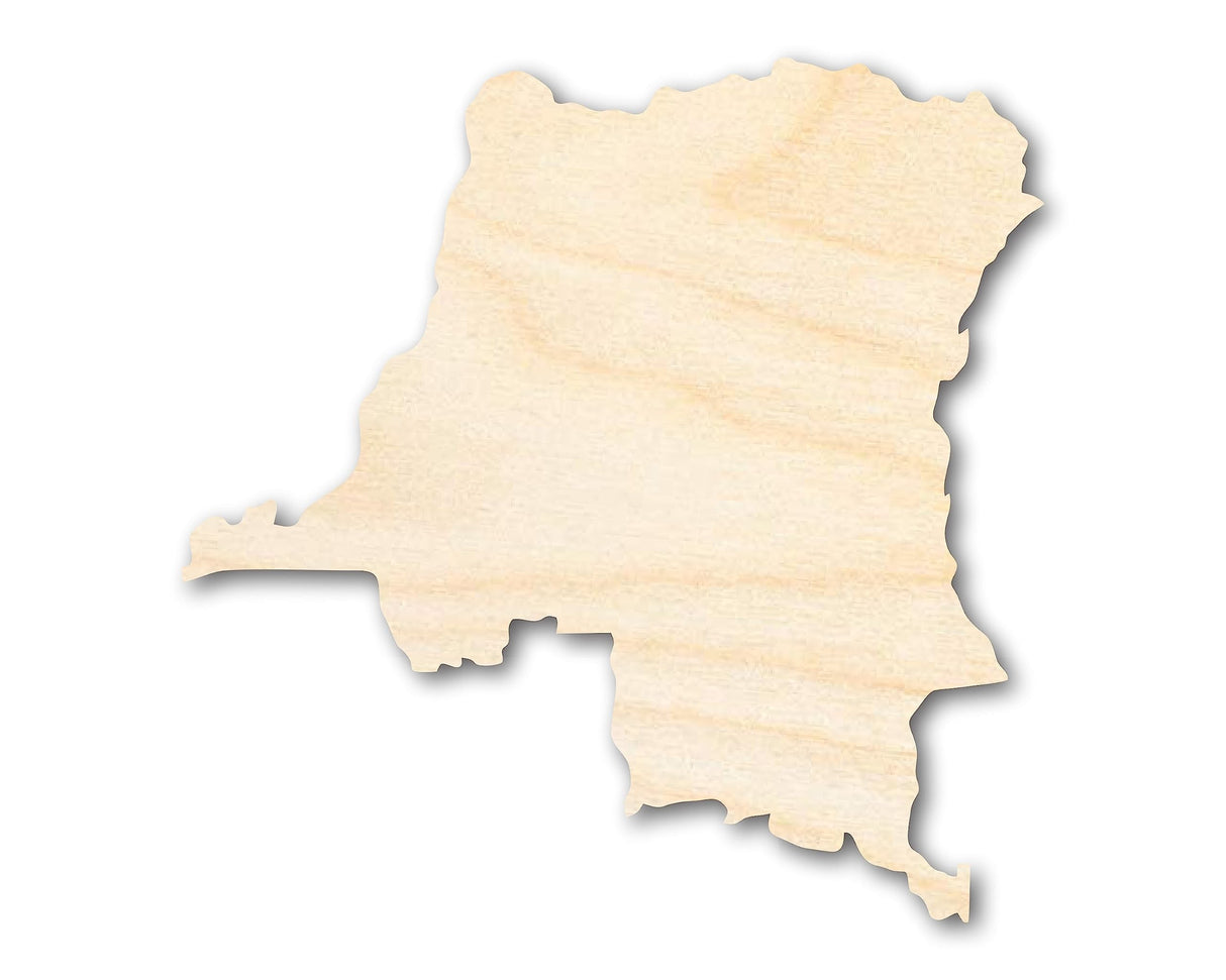 Unfinished Wood Democratic Republic of The Congo Country Shape - African Craft - up to 36" DIY 3" / 1/8" 24 Hour Crafts