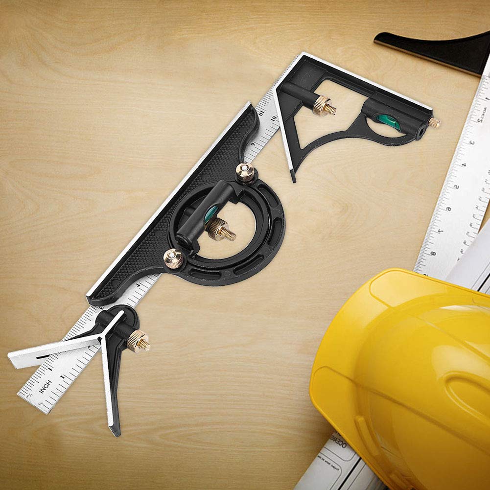 Combination Tri-Square Set, 300mm Stainless Steel Angle Ruler, 0-180° 0.01 Precision Protractor Measure POCREATION