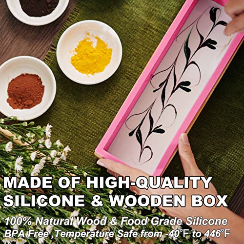 LERYKIN Rectangular Soap Mold Kit with Cutter- 42oz Flexible Silicone Loaf Soap Mold with Wood Box, Stainless Steel Wavy & Straight Scraper for Lerykin